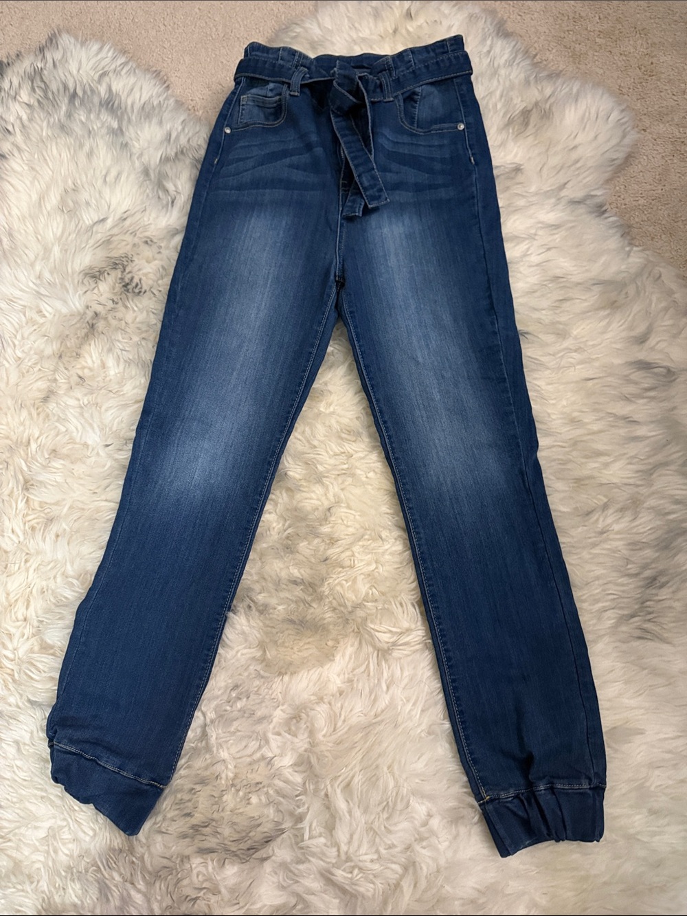 Almost Famous Dark Blue Paperbag Waist Tie Jogger Jeans